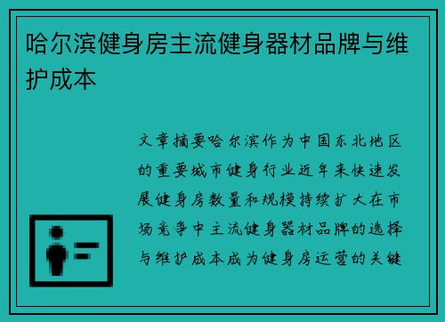 哈尔滨健身房主流健身器材品牌与维护成本