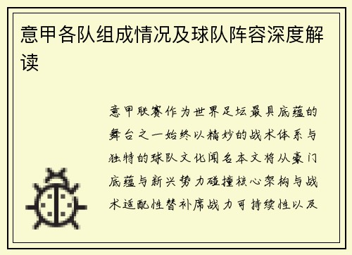 意甲各队组成情况及球队阵容深度解读
